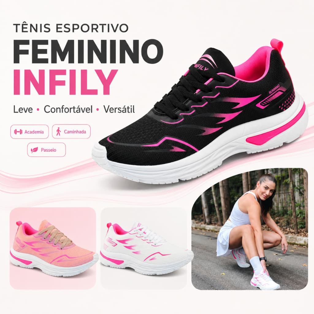 Tênis Feminino Esportivo Treino Caminhada Corrida Leve Confortável