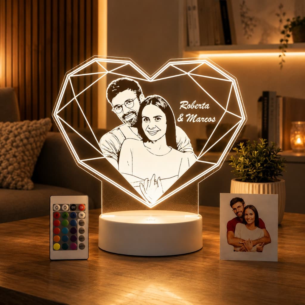 Luminária LED Personalizada Presente Dia Dos Namorados Casal Foto Família