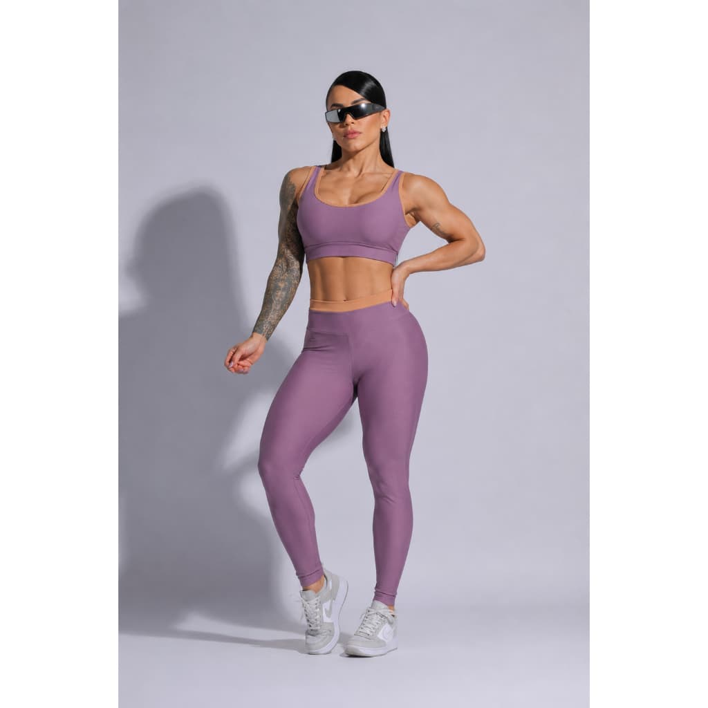 Conjunto Fitness Feminino Top + Calça Cintura Alta Lavanda Premium