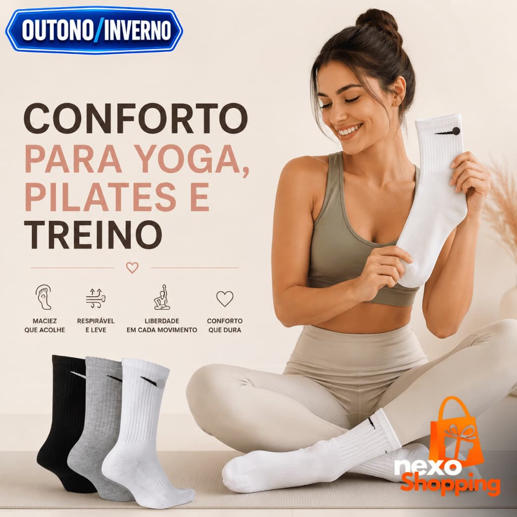 KIT Meia Feminina Esportiva I Yoga I Pilates I Caminhada I Vida Fitness I Para Academia I Algodão Premium I INVERNO 2026