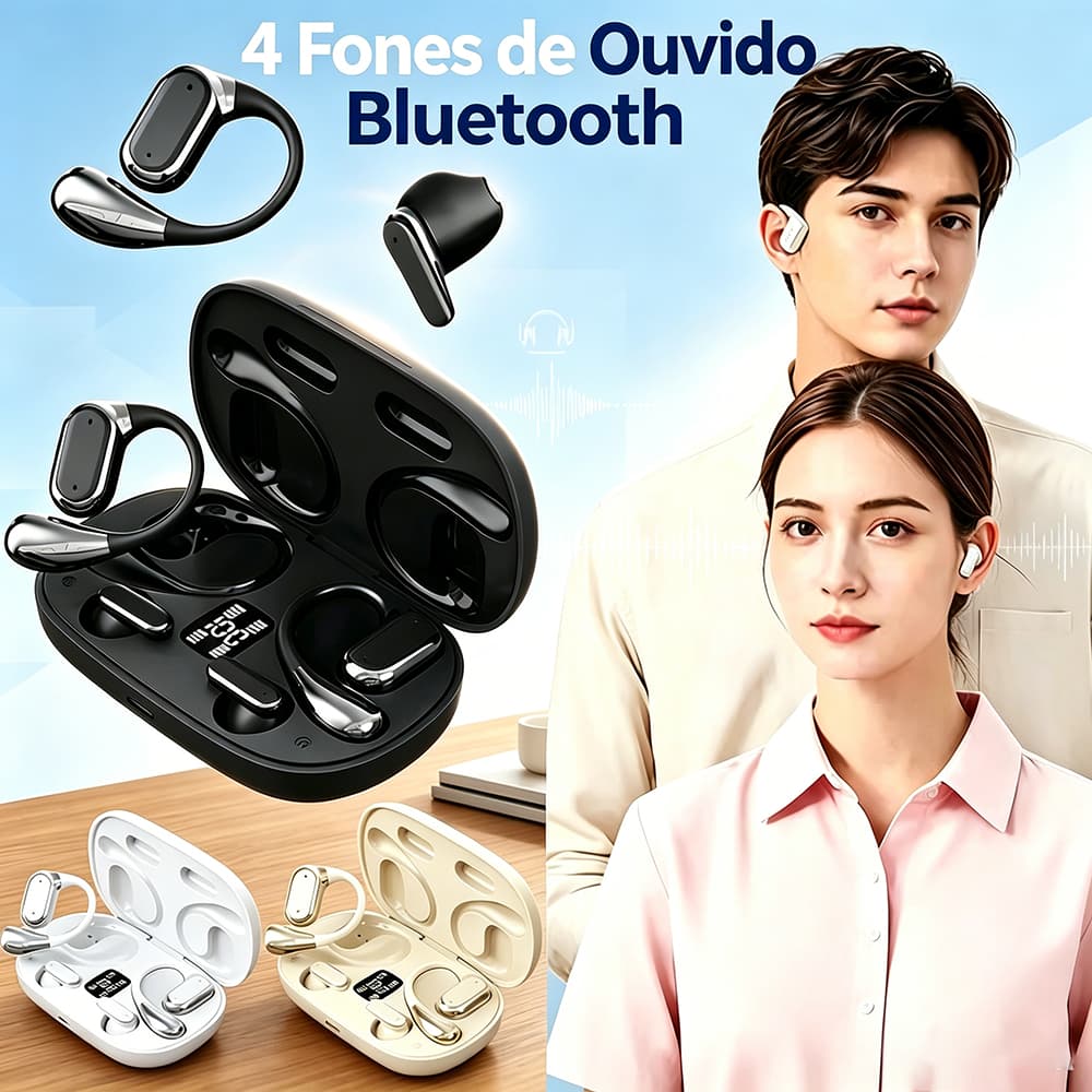 4Pcs Fones de ouvido Bluetooth sem fio-Bluetooth 5.4 display digital, redução de ruído verdadeira -B6