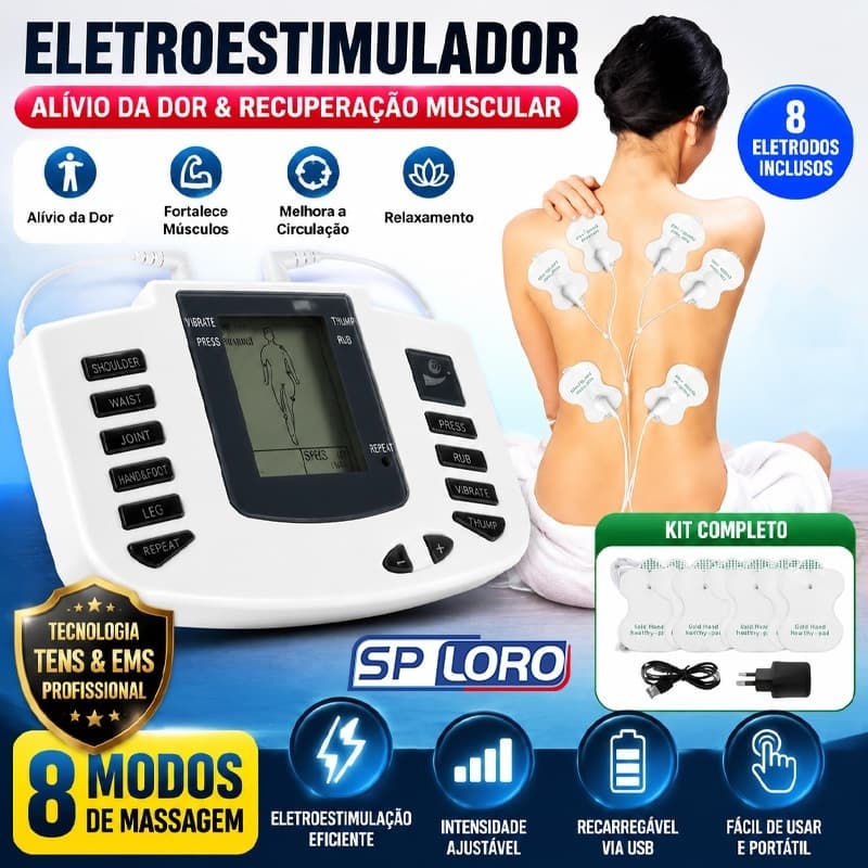 Massageador Elétrico com Tela LCD 8 Níveis – Alívio Imediato de Tensões Musculares com Eletrodos F88-B