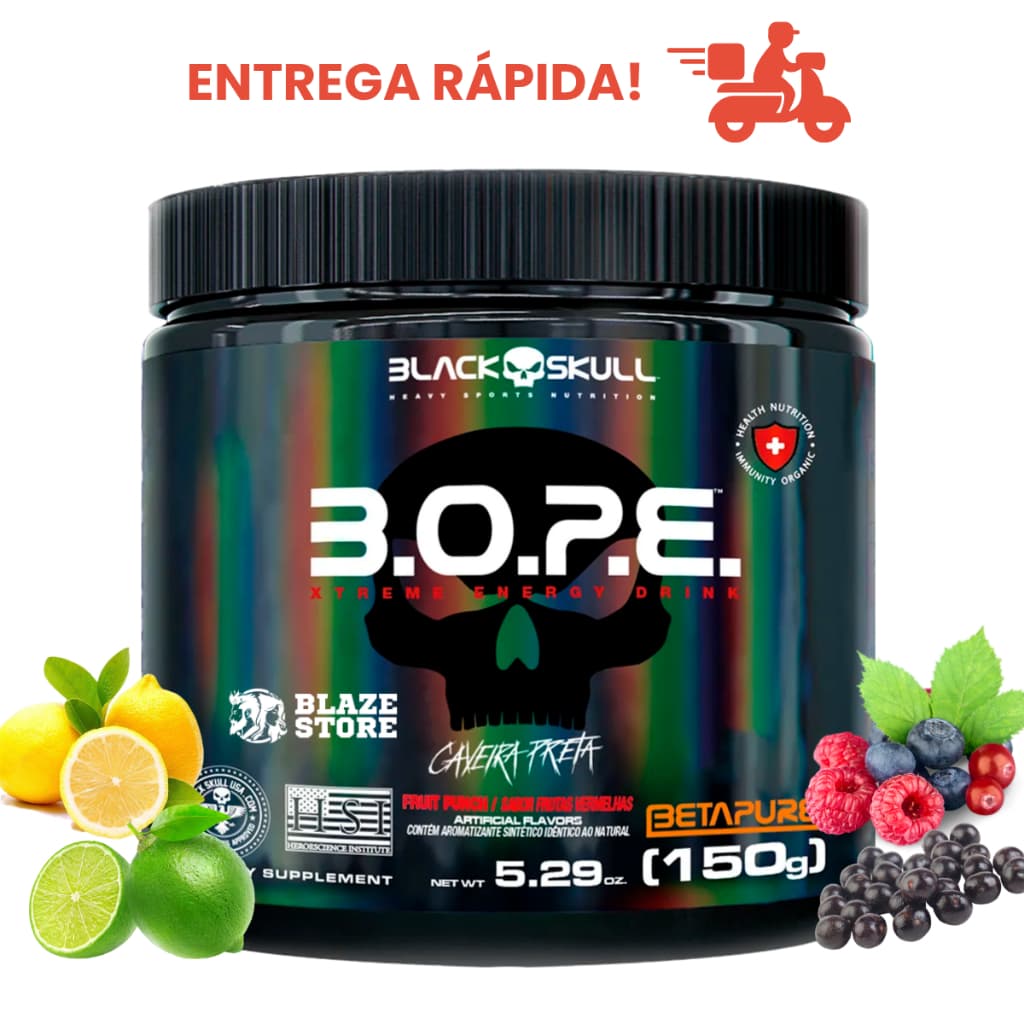 Pré Treino B.O.P.E 150g Black Skull - Cafeína, Arginina, Taurina, Creatina e Maltodextrina