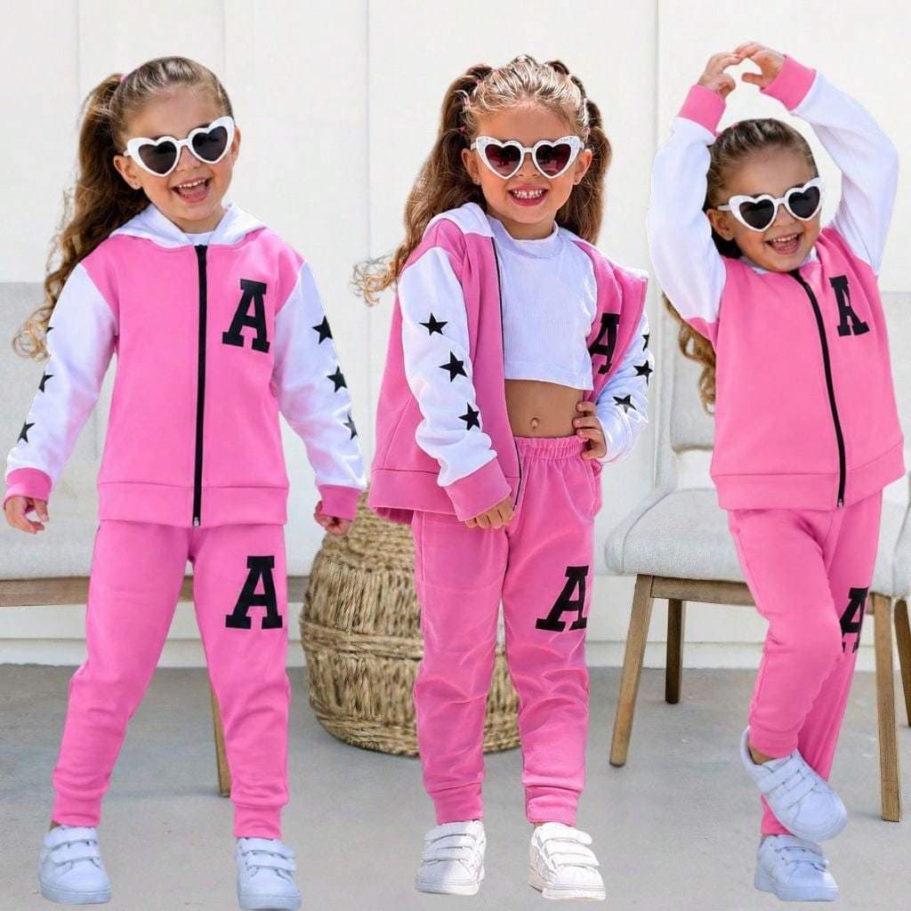 Conjunto Infantil Menina Moletom Flanelado Capuz Zíper Quentinho Blusa e Calça Veste Do 1 ao 10 Anos