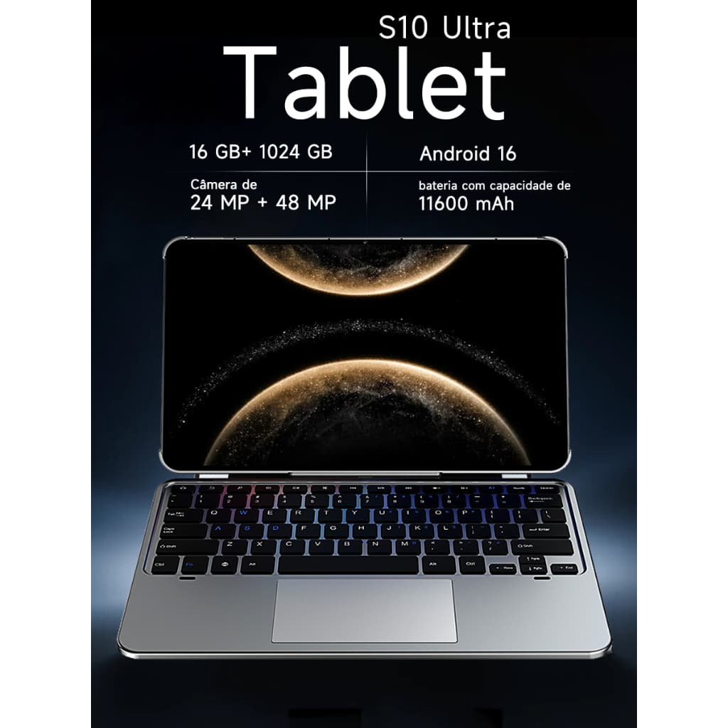 Tablet S10 Ultra 13.2" 4K - 16GB RAM + 1TB ROM - Android 16 - Bateria 11600mAh - Teclado Estudo e Entretenimento 5G WIFI