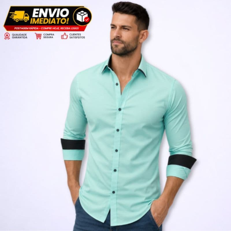 Camisa Social Masculina Manga Longa Slim Blusa Estilosa Casual Envio Imediato