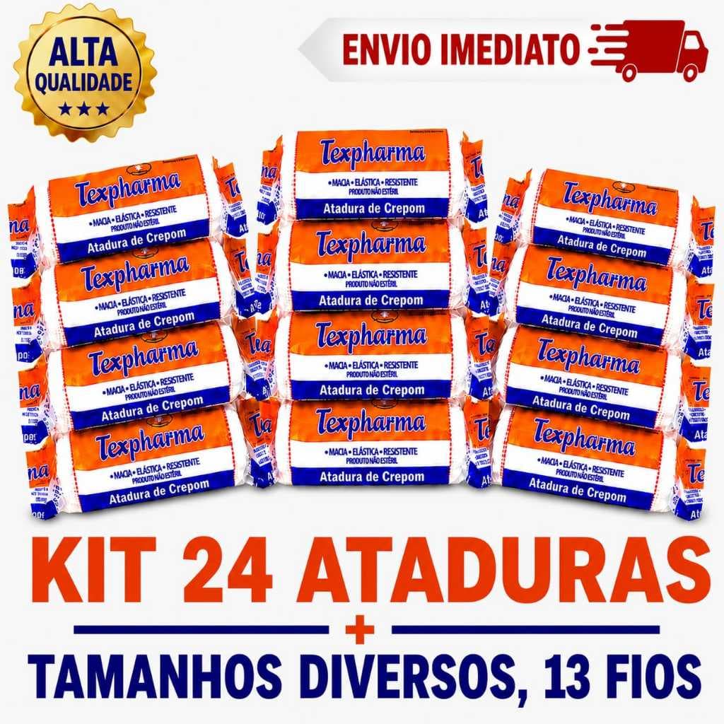 Kit 24 Rolos Atadura Crepom 13 Fios Alta Qualidade Tamanhos Diversos Texpharma
