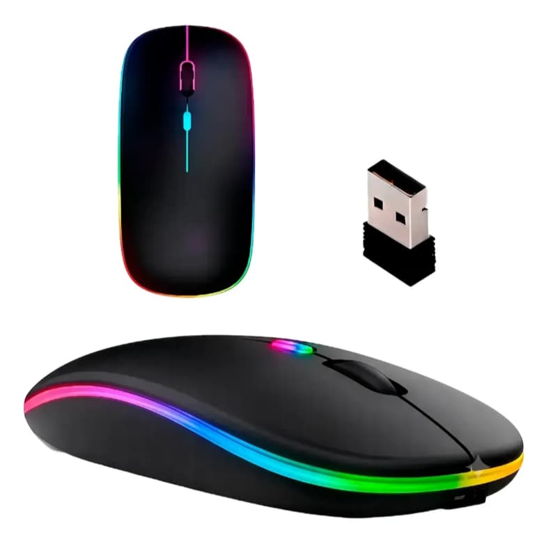 Mouse Sem Fio Recarregável Wireles Sem Fio Optico Led Rgb Ergonômico Preto