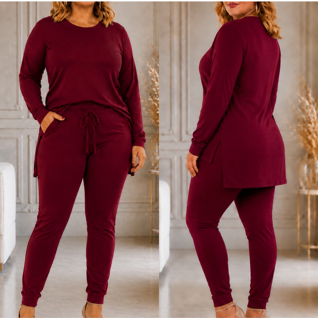 Conjunto de Frio Feminino Malha Lanzinha plus size curve Estilo Moletom Look Inverno