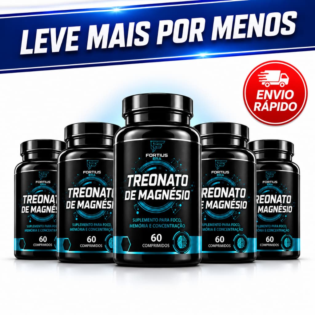 Treonato de Magnésio Original 1000mg 60 Comprimidos Vitamina Memória Concentração Suplemento Alimentar Fortius Era
