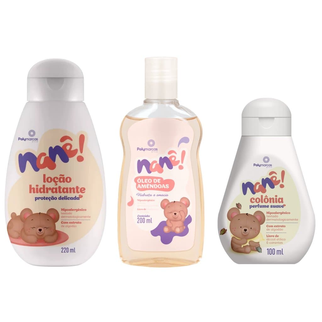 Kit Nane Loção Hidratante Óleo Corporal Baby Colônia Recém Nascido Hipoalergênico Higiene