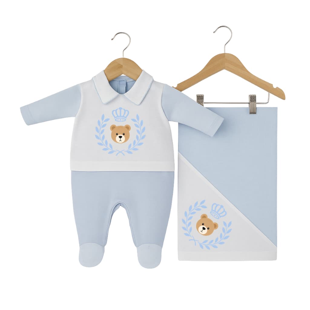 Kit Saída Maternidade Conjunto de Roupa para Bebê Enxoval Infantil 100% Algodão Urso Azul Bebê