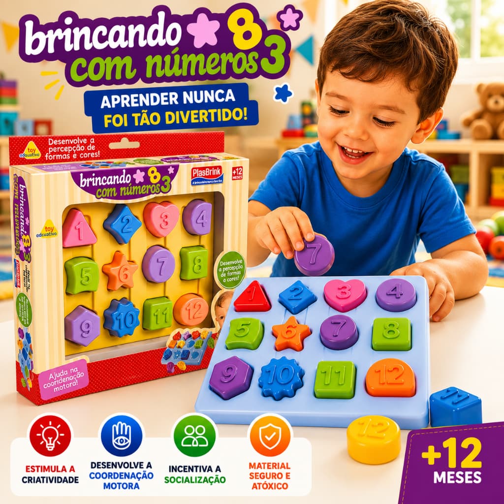 Brinquedo Educativo Encaixe Brincando com os Números Crianças Educativo Infantil Pedagógico