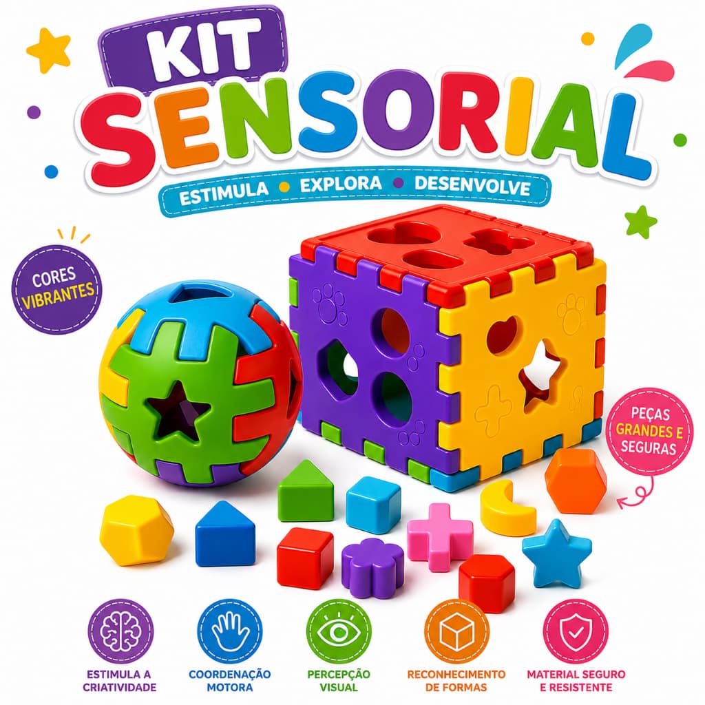 Cubo e Bola Infantil de Encaixe Brinquedo Didático e Educativo para crianças Bebê - Colorido