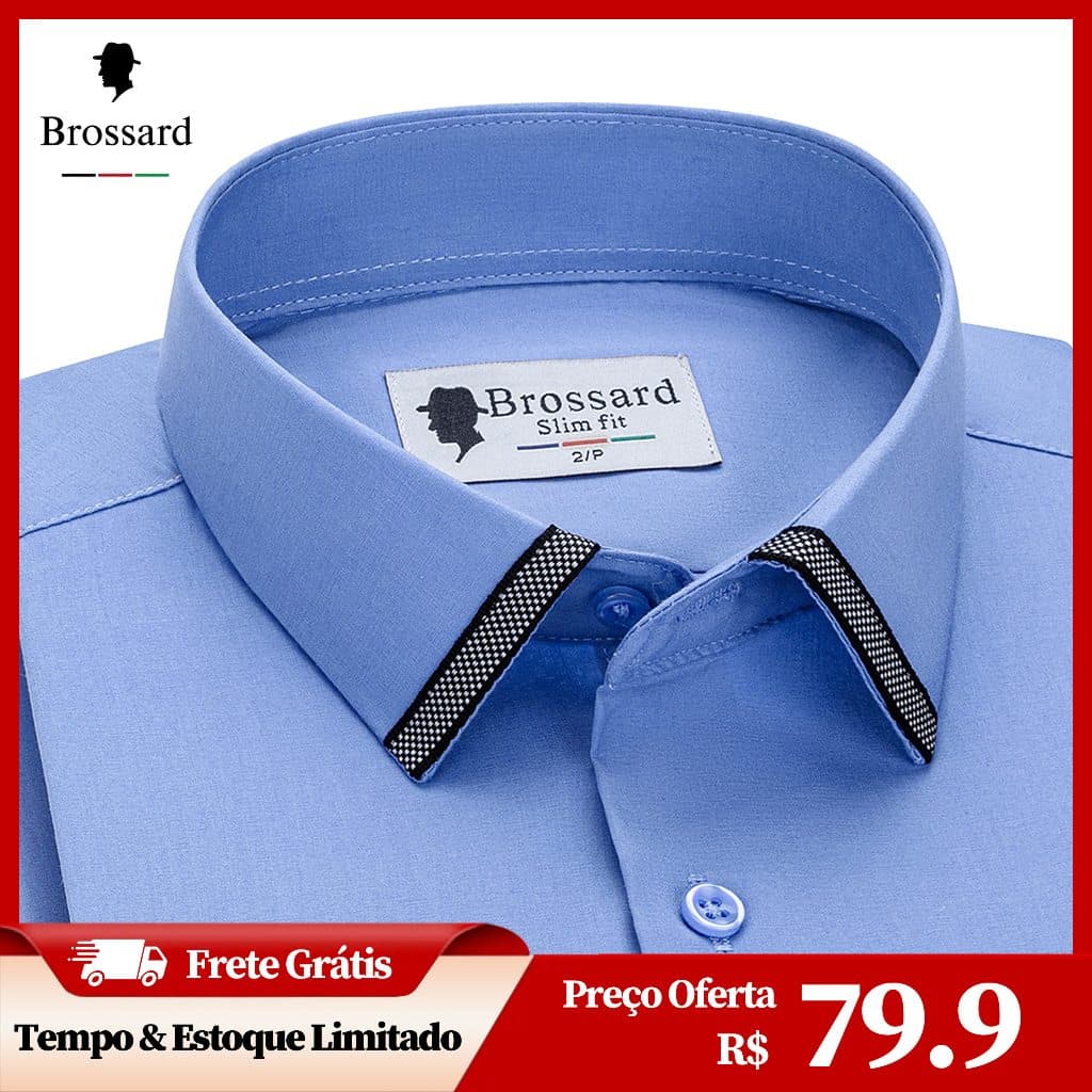 Camisa Social Masculina Brossard Slim Luxo Premium Algodão Não Amassa, Para Presentear Trabalho