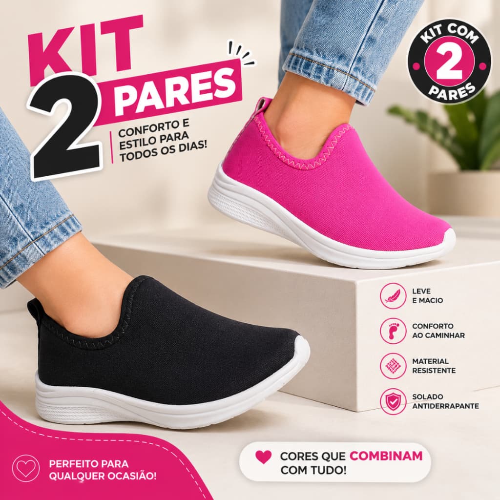 KIT 2 PARES TÊNIS CALCE FÁCIL MENINA ESCOLAR CONFORTÁVEL BARATO