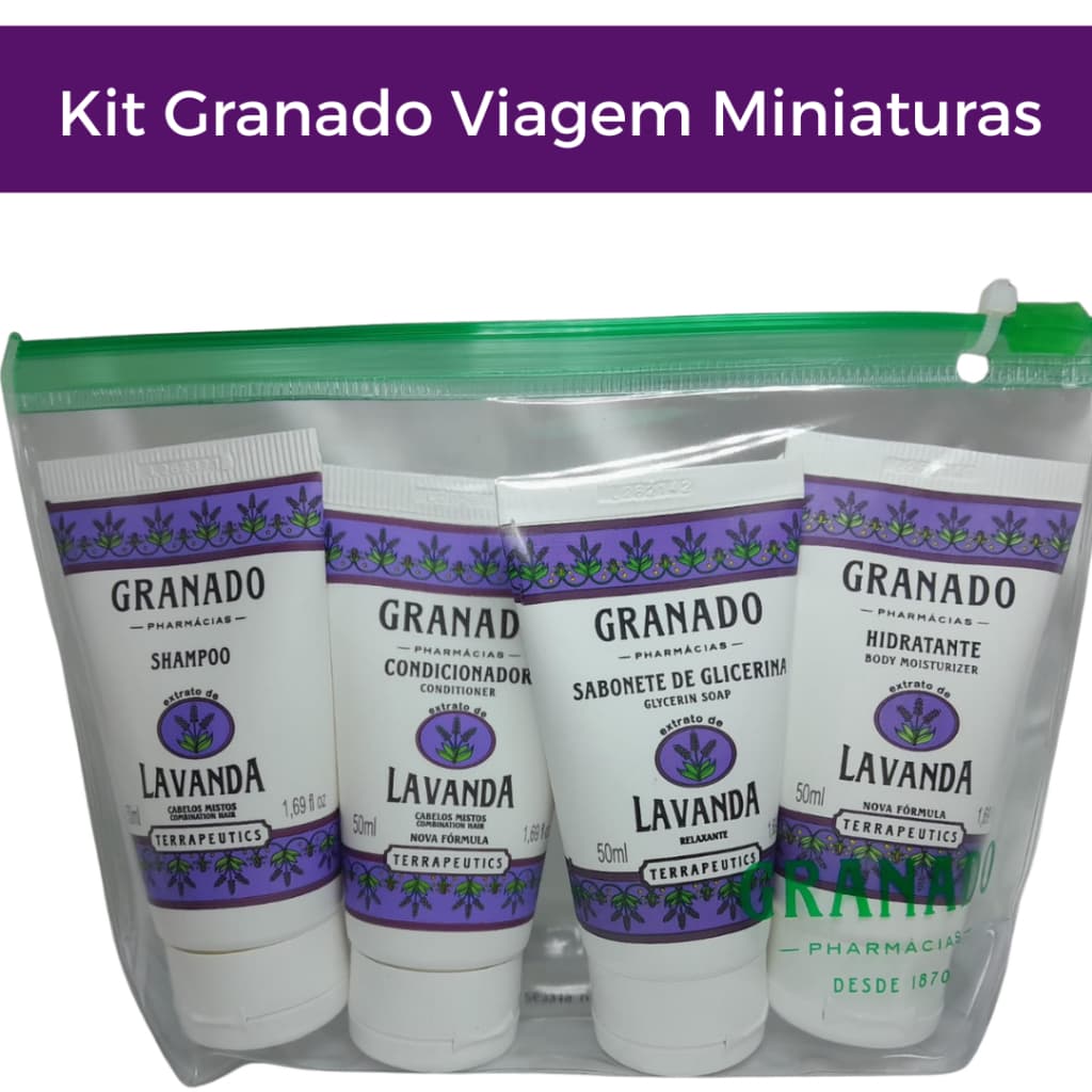Kit Miniaturas Granado Lavanda Viagem Shampoo Condicionador Sabonete Hidratante Cuidado Corpo Pele