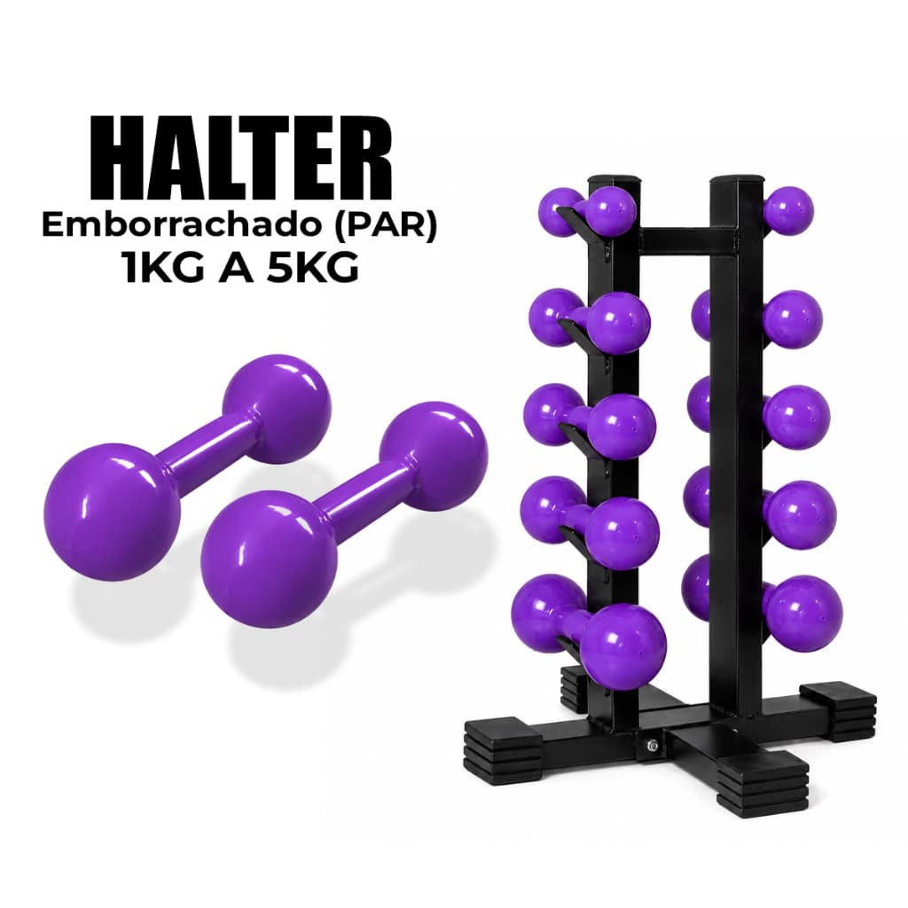 Par Halter Emborrachado 1kg a 5kg Fitness Musculação Supino Exercício Peso ROXO Treino Academia Casa