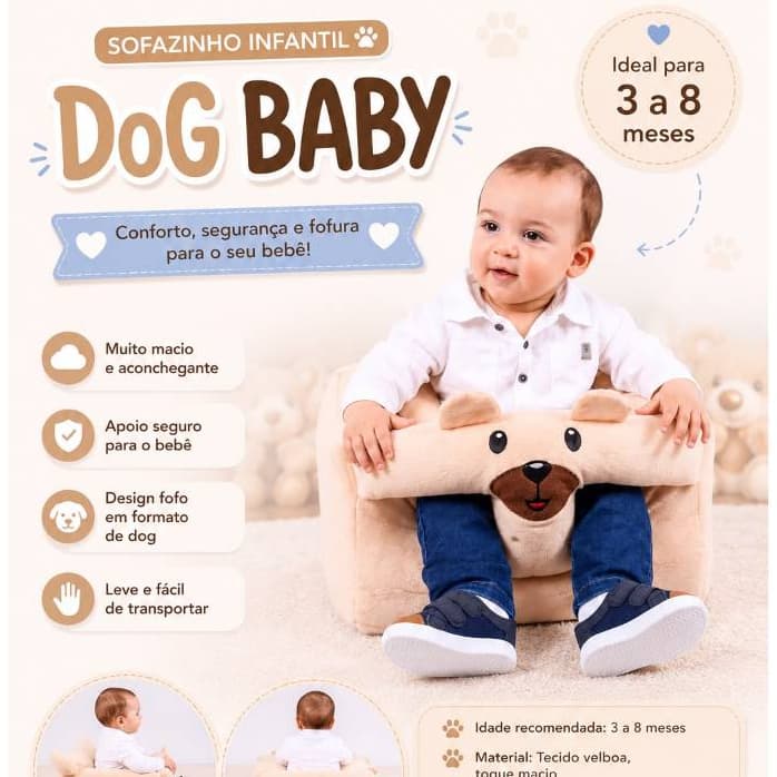 Sofazinho Cadeirinha Dog Infantil Assento para Bebê de 03 a 8 meses