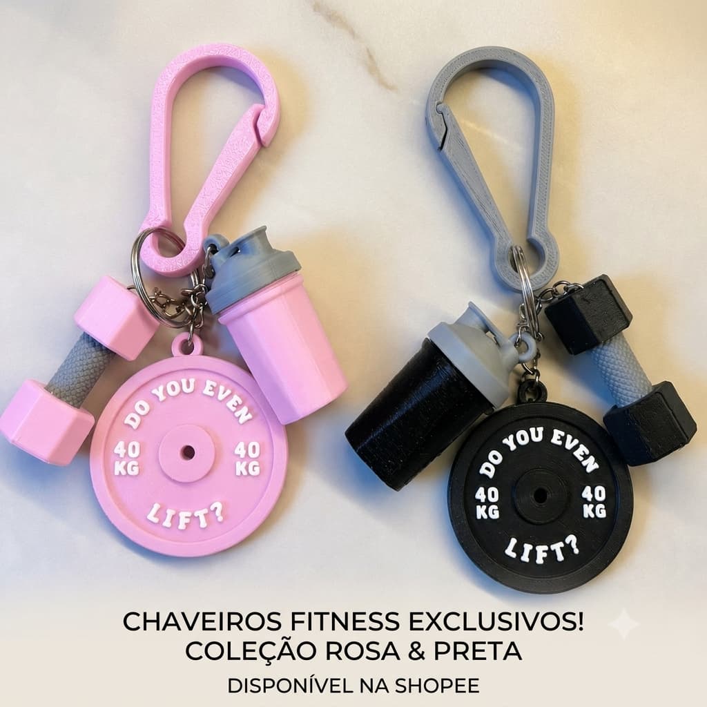 Chaveiro Academia Fitness 3D- Kit Anilha, Coqueteleira e Halteres / Presente para Gym Lovers