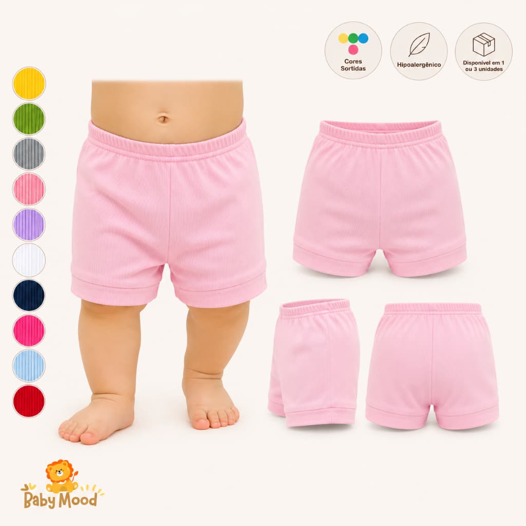 Kit 5 Shorts De Bebê Tapa Fralda  Menino Menina - 100% Algodão Ribana -  Envio Imediato - Várias Cores OFERTA