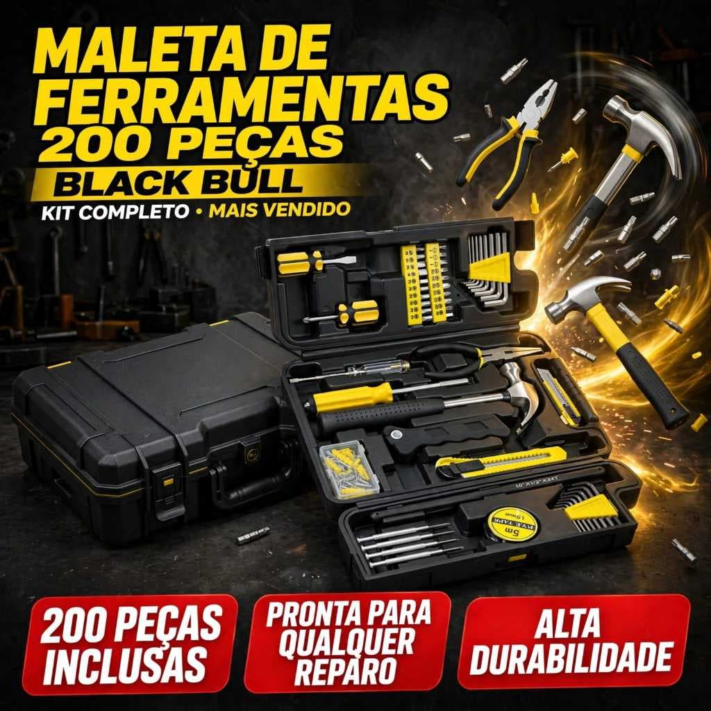 Maleta de Ferramentas 200 Peças Kit Jogo Completo Chaves Alicate Martelo Bits Estilete Reparos Manutenção Casa