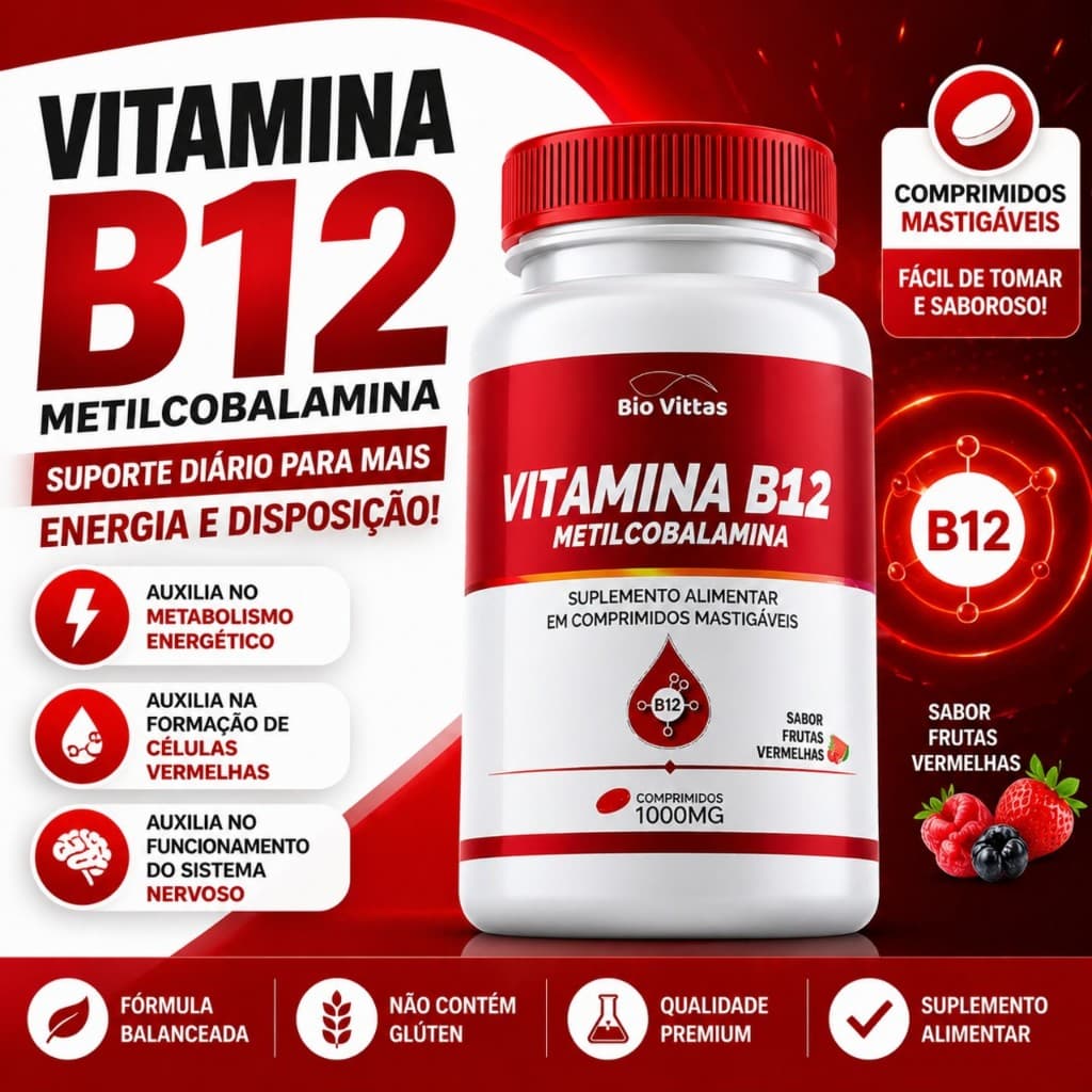 B12 Metilcobalamina Sublingual/ Mastigável comprimidos de 1000mg  BioVittas