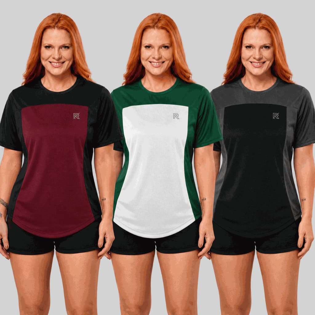 Kit 3 Camisas Dry Fit Feminina Academia Blusa Fitness Esportiva Corrida Treino Caminhada Respirável Anti Odor