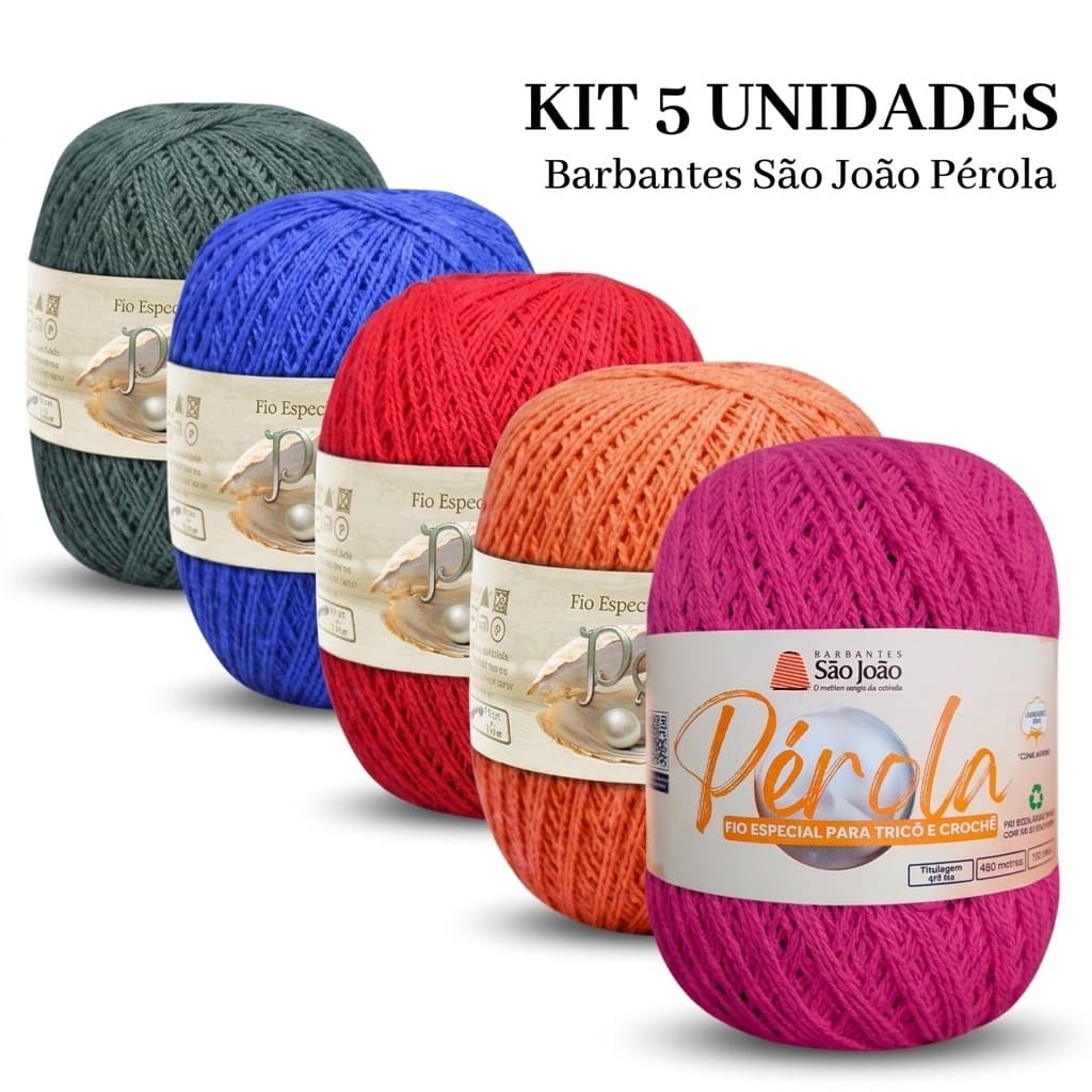Kit Fios Para Crochê Pérola Artesanato, 5 Unidades, Barbantes São João, Cores Variadas