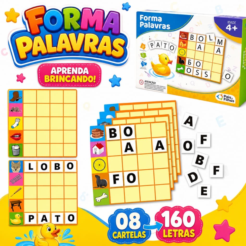 Jogo Educativo Forma Palavras 168 Peças Alfabetização Infantil Brinquedo Educativo Pedagógico