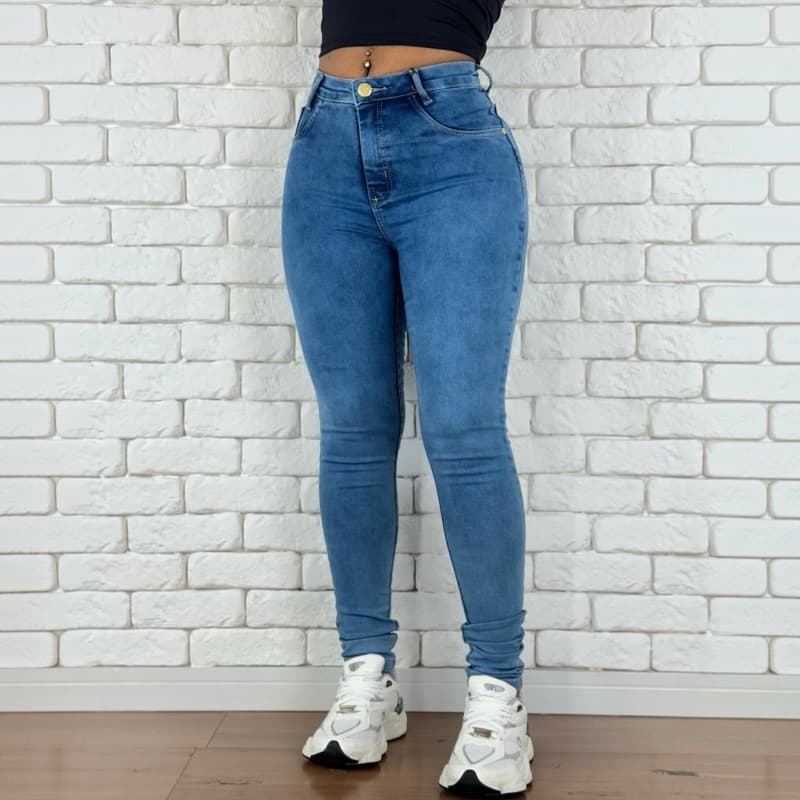 calça jeans feminina marmorizada com Lycra empina bumbum