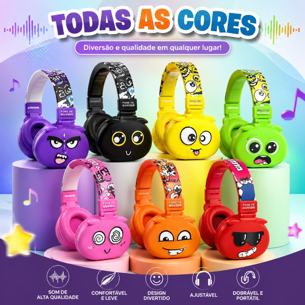 Fone Ouvido Bluetooth Headphone Sem Fio Infantil Desenho Monstrinhos cartoon Kids B-19Y/LC-868