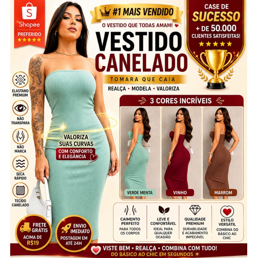 Vestido Midi Tomara que Caia Tubinho Canelado Anarruga - Cores do Verão Estilo Blogueira para Arrasar! An