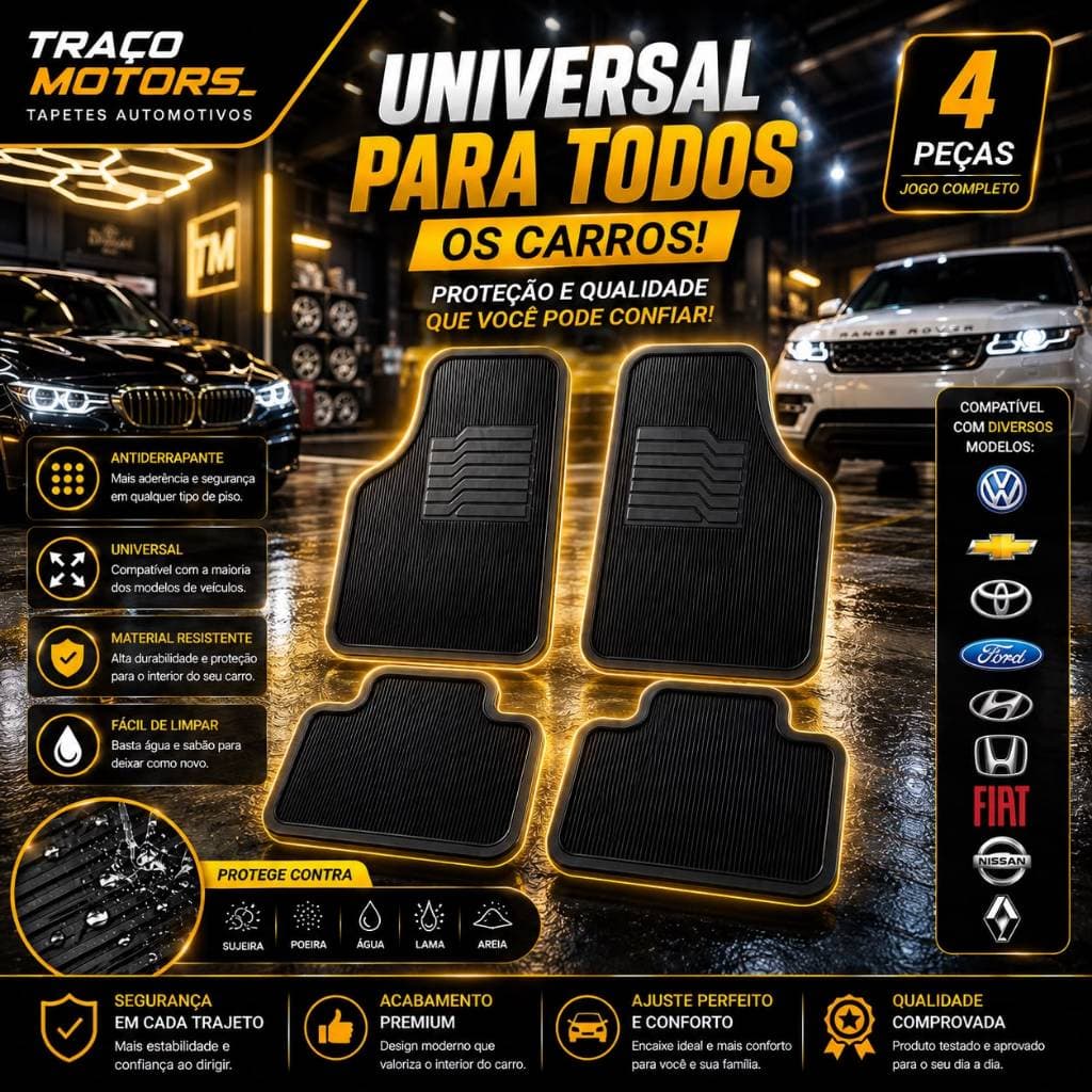 Jogo Tapete Automotivo 4 Peças Antiderrapante Impermeável Universal Todos Modelos