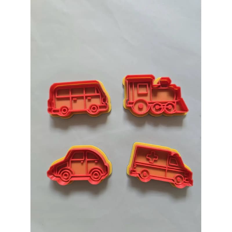 Conjunto de cortadores de biscoito, carimbos para argila e massinha de modelar com tema de veículos