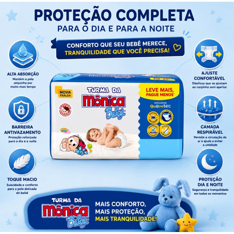 Fralda Descartável Turma da Mônica Baby Super Extra Seca 1 Pacote Infantil Bebê
