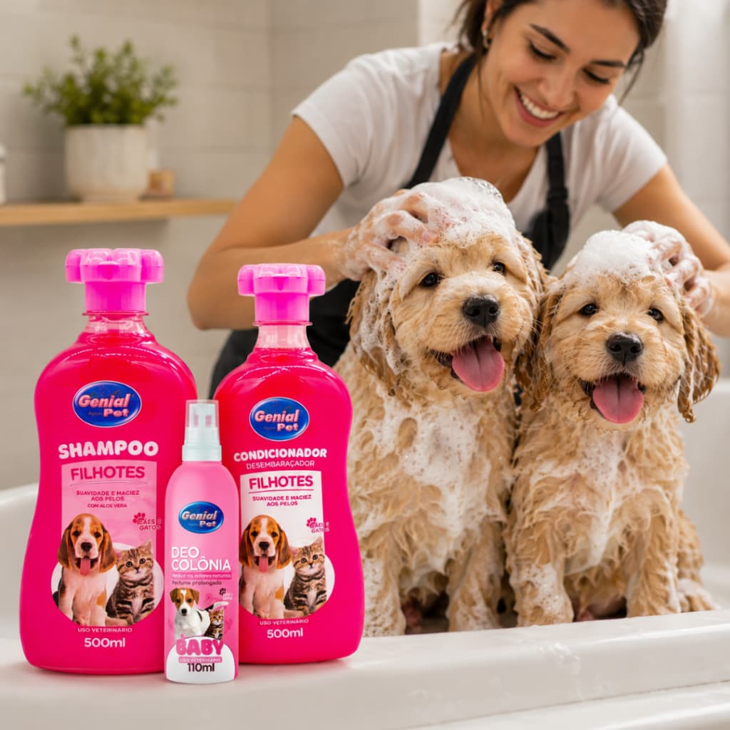 Kit Filhotes Shampoo Condicionador Deo Colônia Cães Gatos