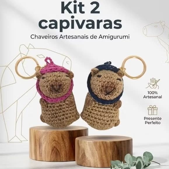 Kit 2 chaveiros capivaras casal crochê amigurumi | 100% artesanal