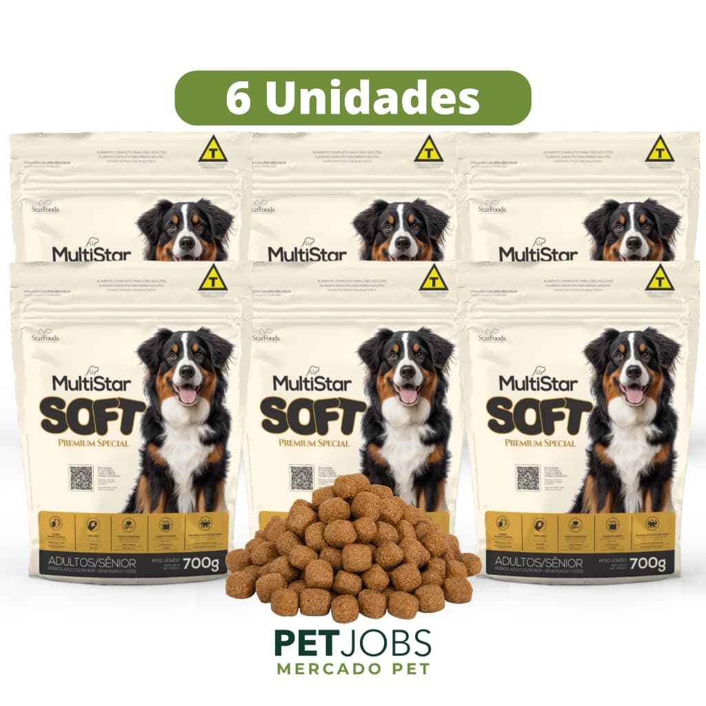 Kit Ração Semiúmida Macia MultiStar Soft 700g Cães Adultos Sênior DogStar Completa e Balanceada - Facil Mastigação