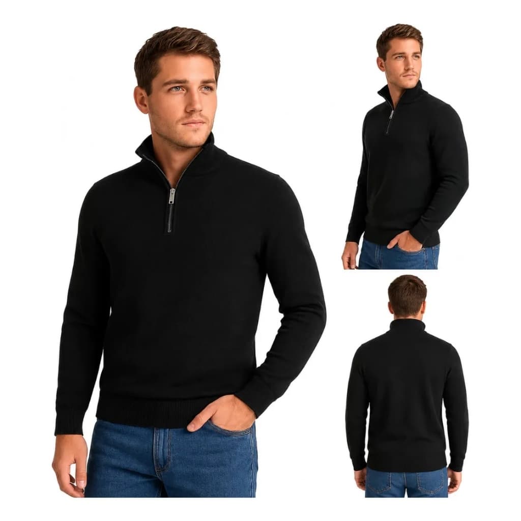 Moletom Masculino Slim Gola Alta com Zíper Premium Casual Inverno