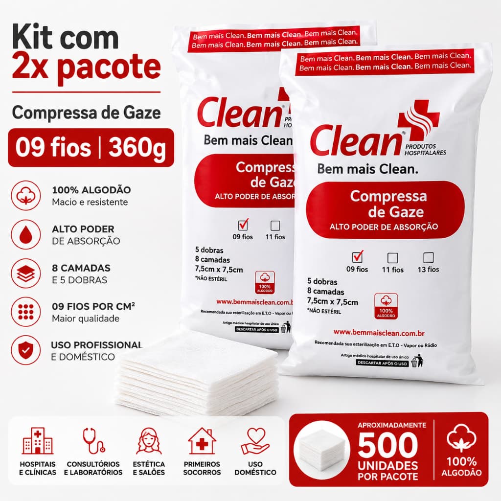 Kit 2x Compressa De Gaze 9 Fios Hidrófila 2x Pacotes Curativo