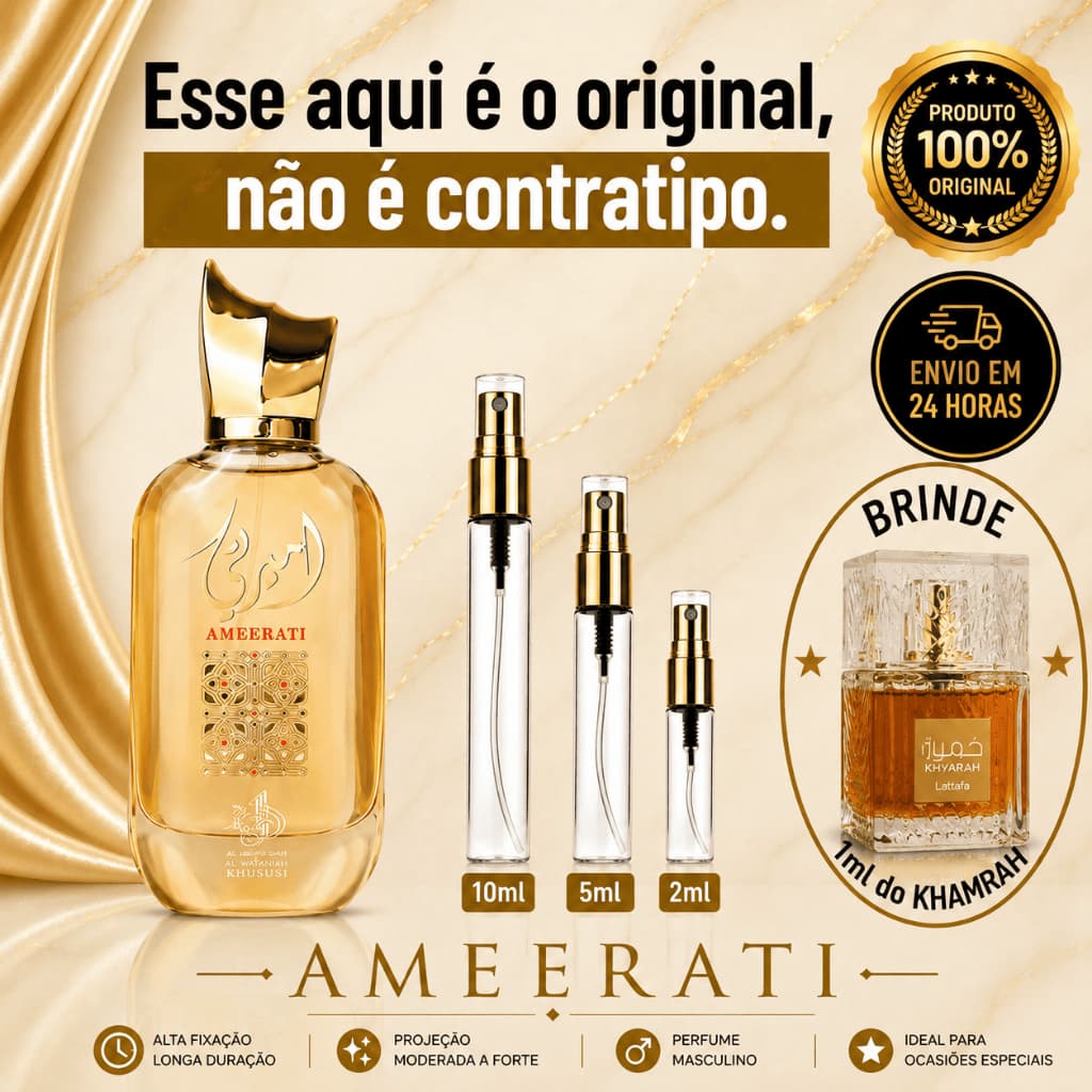 Ameerati Perfume Árabe Feminino  - 100% ORIGINAL - Importado - Alta Fixação - Alta Projeção - Atalcado / Almiscarado