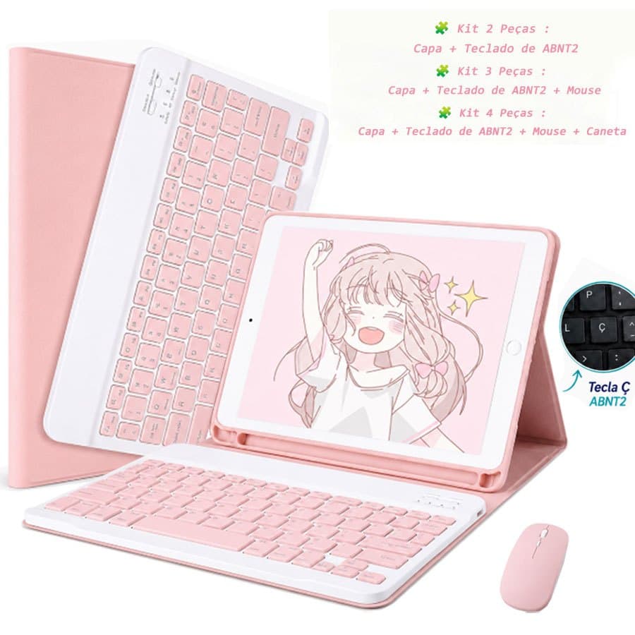 Capa Para iPad 11th (A16) 11"/ Air 11" (M2,M3)/9ª/8ª 10.5" Com Teclado Magnético ABNT2 Bluetooth (Com Ç) E Mouse Sem Fio