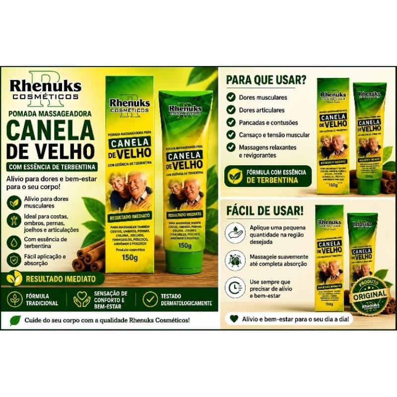 Pomada Massageadora Canela de Velho Rhenuks 150g - Alívio e Relaxamento Muscular
