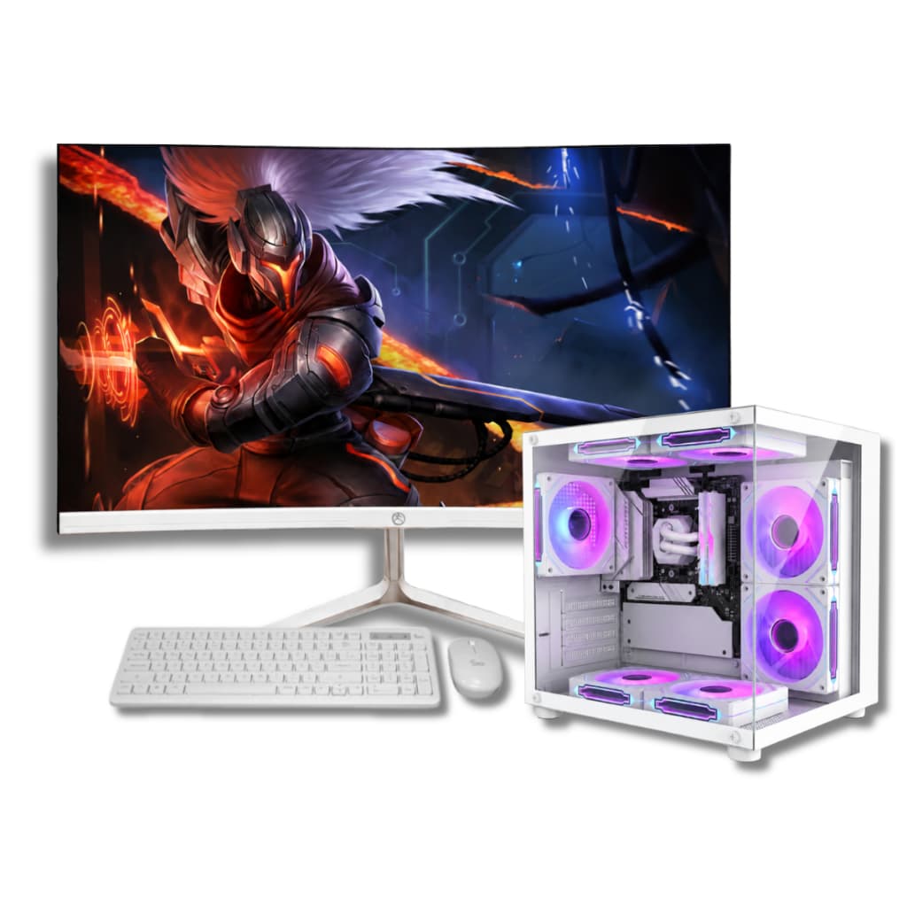 Computador Pc Gamer Intel I7 4ªGeração 16gb RAM SSD 480GB RX580 8GB Teclado Mouse Sem Fio Monitor 23" Curvo Branco Wifi