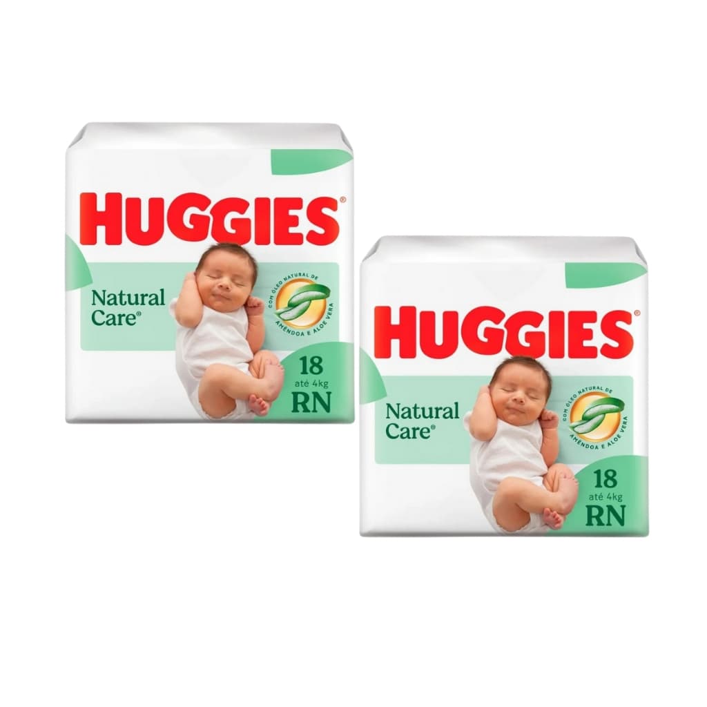 Fralda huggies natural care RN recém nascido com 2 pacotes