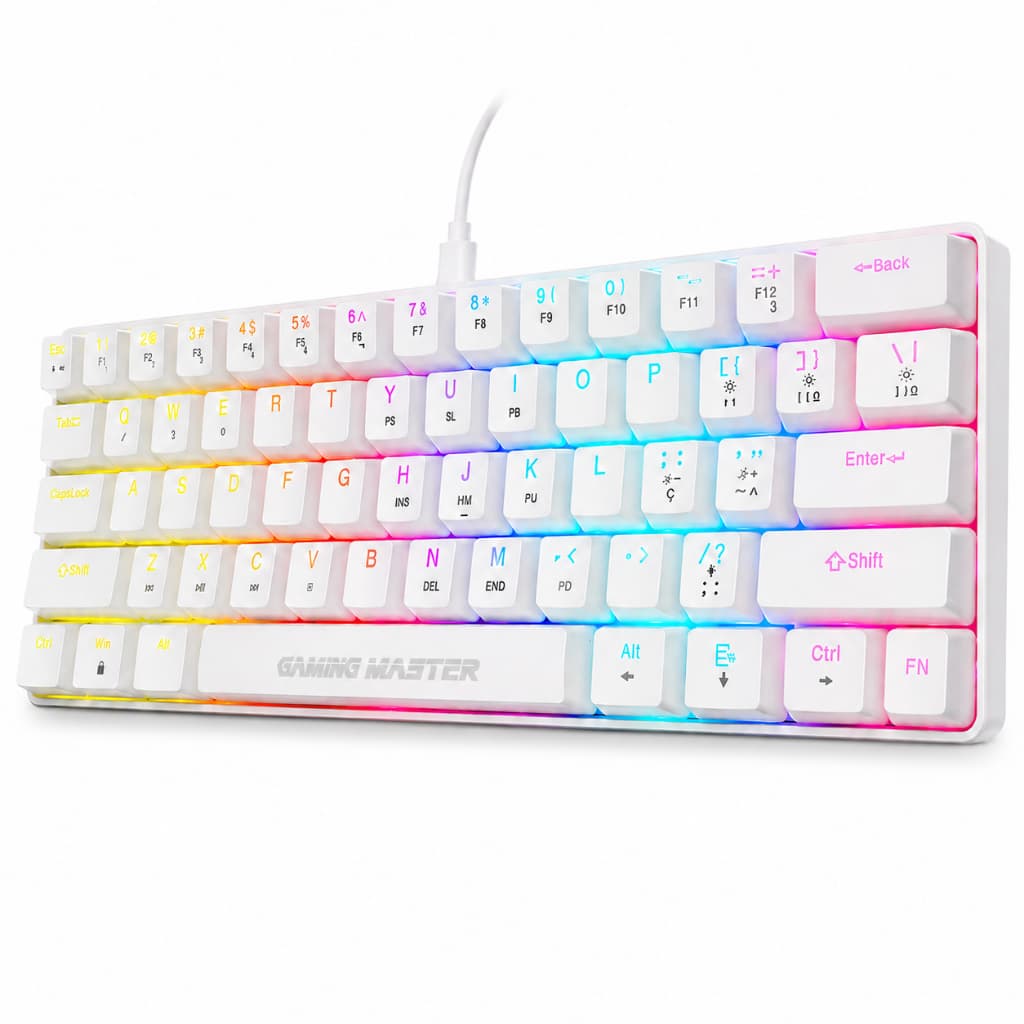Teclado Gamer Mecânico Spectra Fury KBW8 Branco Switch Azul RGB 60% ABNT2