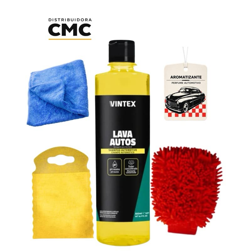 kit Lava Autos Vintex da Vonixx shampoo automotivo lavar o carro luva de microfibra cuidado com o carro Lixocar