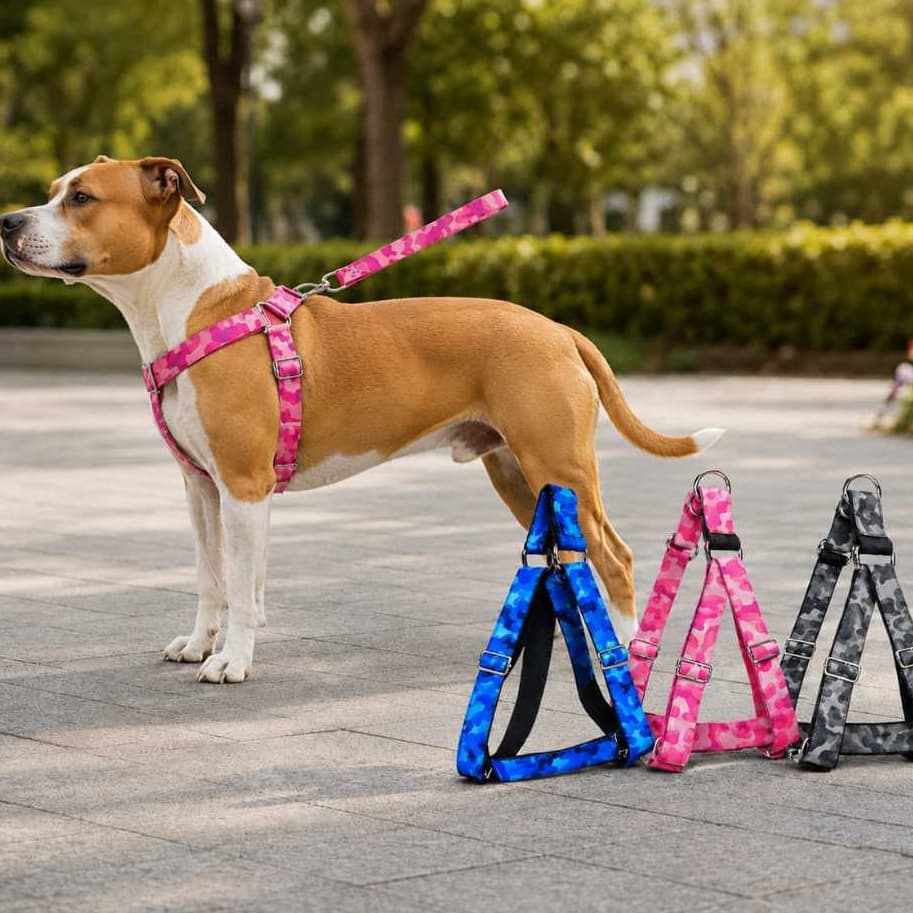 Peitoral com Guia Coleira  Camuflada para Cachorro Médio e Grande Porte Ajustável Resistente  Pet
