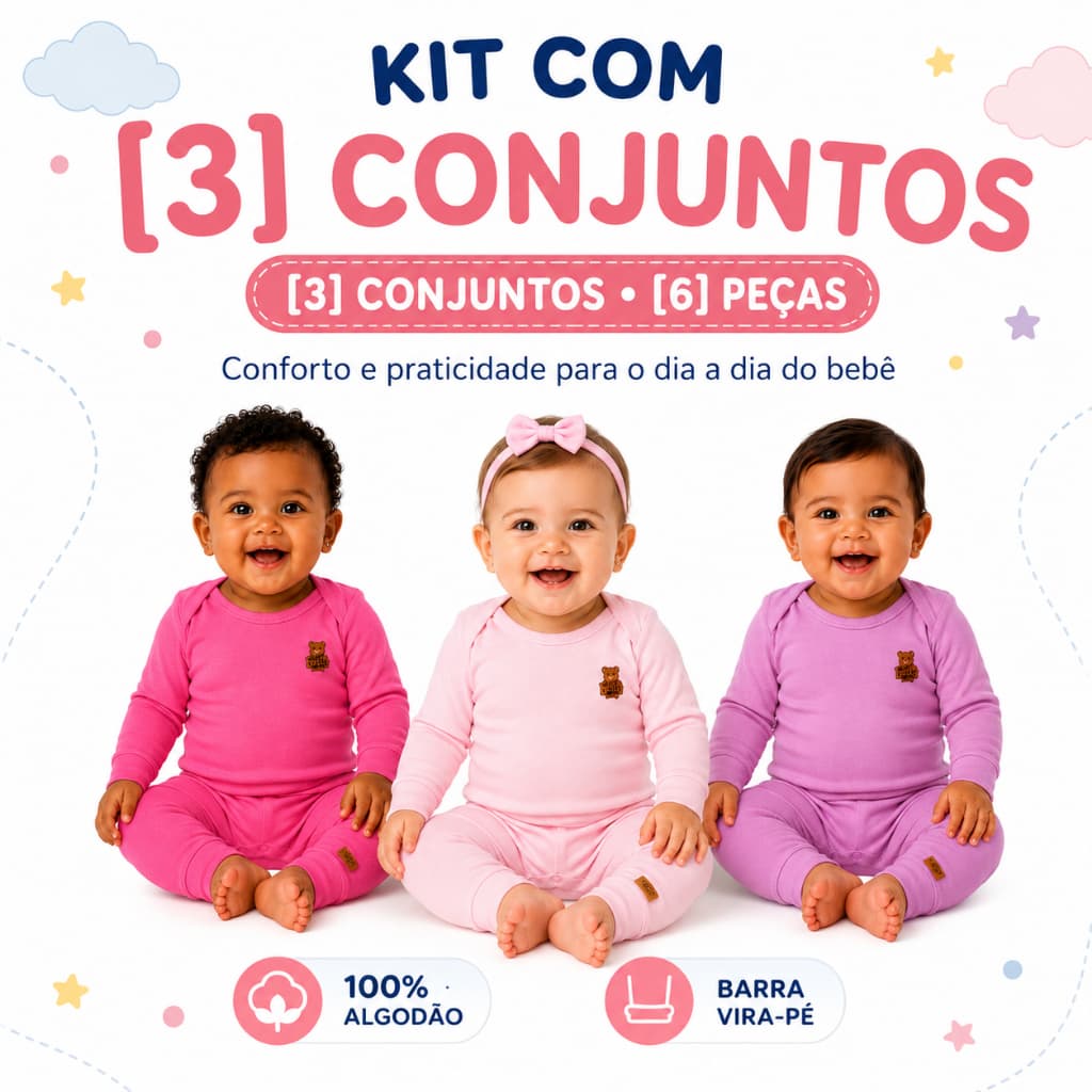 Kit 6 Roupa Bebê Menina Conjunto Bebê Body Manga Longa Calça Enxoval Recém Nascido RN ao G Algodão Suedine